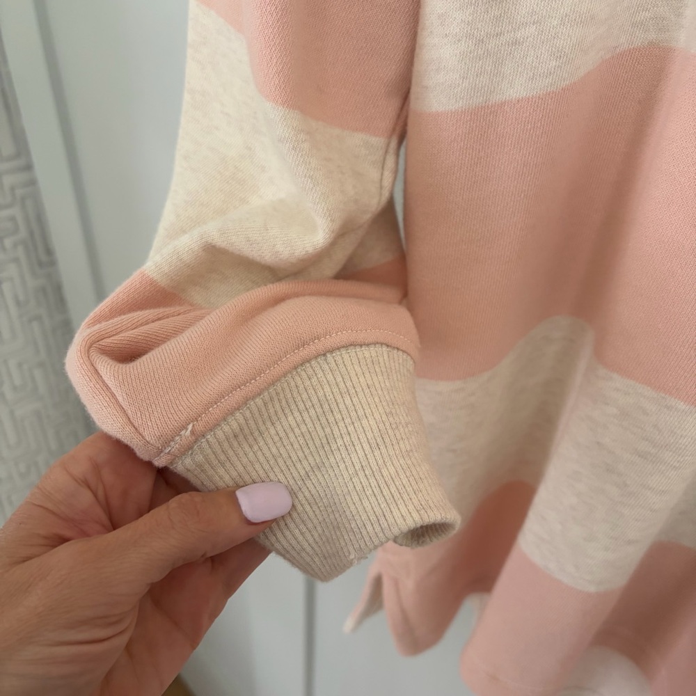 Aerie Pink & White Striped oversized polo Shirt - Picture 4 of 4